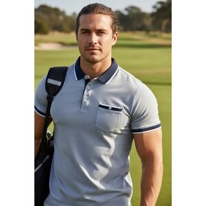 Ted Baker London Mens Grey Pique Polo Shirt Size 5 (XL) Golf Casual